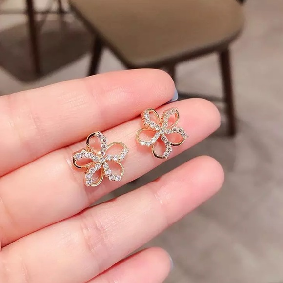 My Added Sparkle Jewelry - CZ Gold Plated Rhinestone Flower Studs